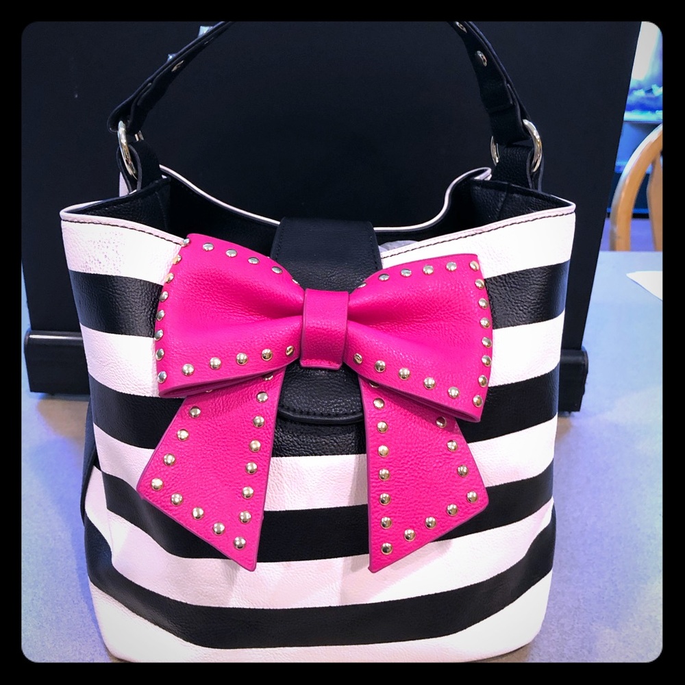 Betsy Johnson striped handbag with bow - so cute!